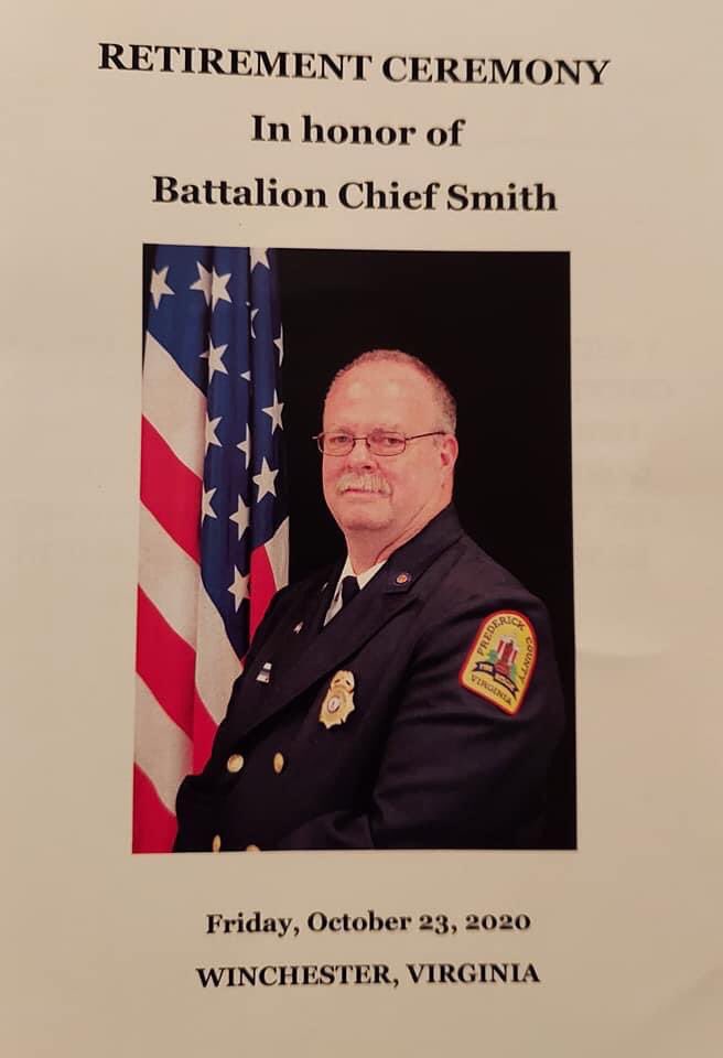 IAFF4145's tweet photo. Congratulations to Battalion Chief Steve Smith after dedicating over 40 years of service to @fredcova has retired. He began his service after joining the North Mountain Fire Co in the 1970’s. Then in 1993 he was hired as one of the first career firefighters for the County. https://t.co/5MxRwIVd0P