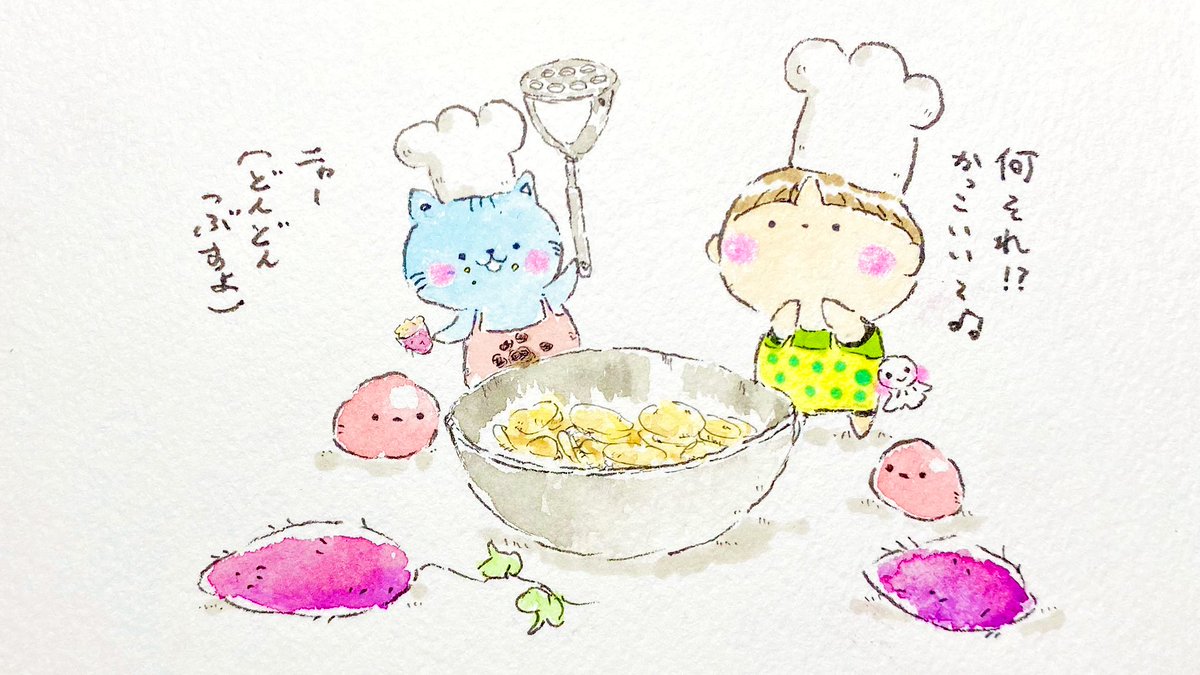 きびだんごを忘れた桃太郎 ゆがのたかし 収穫したさつまいもでスイートポテト作り中 イラスト オリジナルキャラクター T Co Qqzmklxik9 Twitter