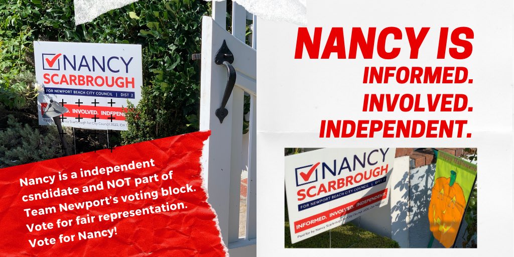 Staying clear and independent from #TeamNewport’s voting block on City Council. The residents deserve fair representation and I will not take part in any back door deals, developers or out-of-state donor schemes. No thanks! Vote for Nancy!