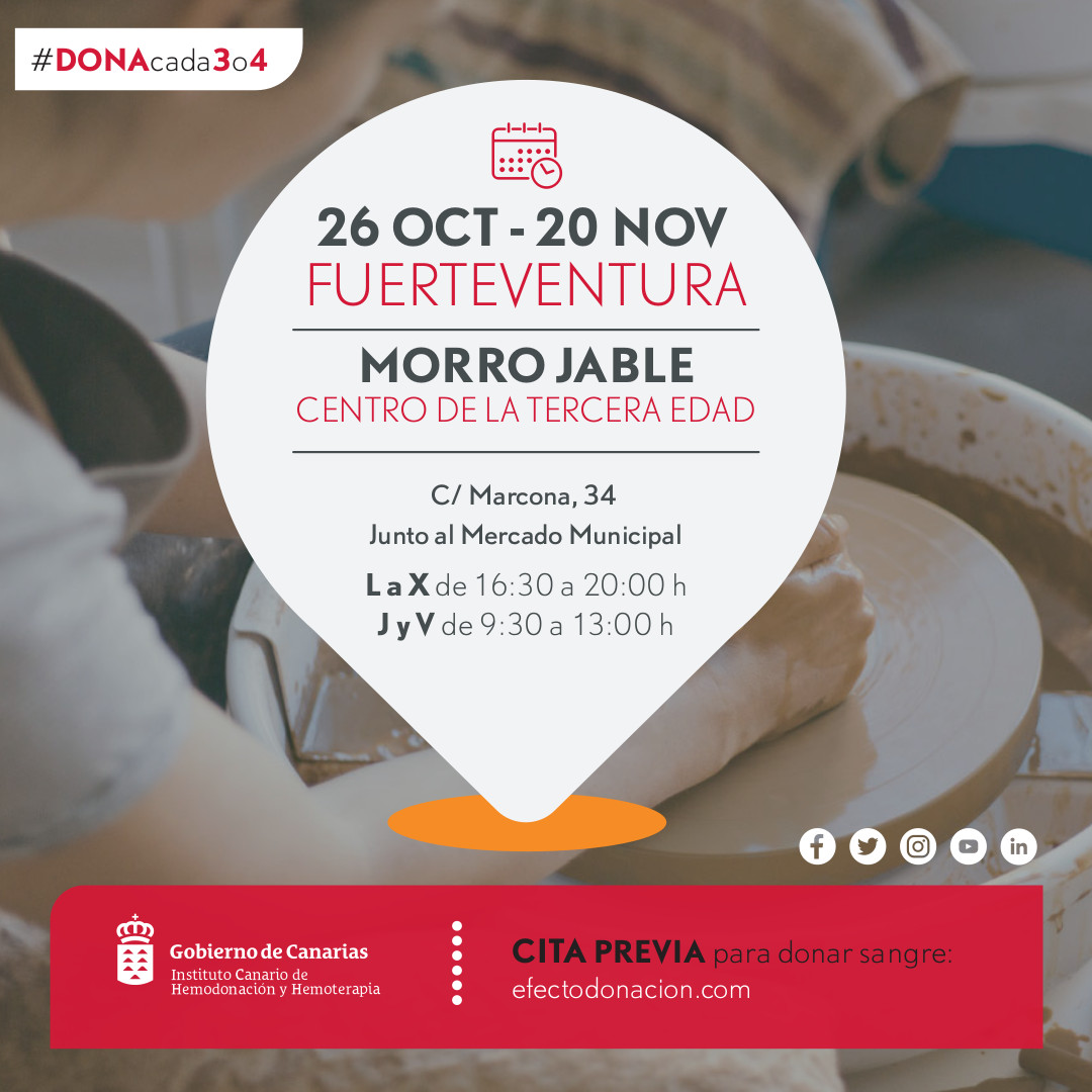 ichhCanarias's tweet photo. #Fuerteventura Si estás por Jandía, toma nota: nuestro equipo llegará el lunes a Morro Jable, ¿contamos contigo?
📲 Pide cita cuanto antes https://t.co/7KG83w3QXt  
🩸 ¿Cuándo fue la última vez que donaste? #DONAcada3o4 https://t.co/Rf0pgG34oG