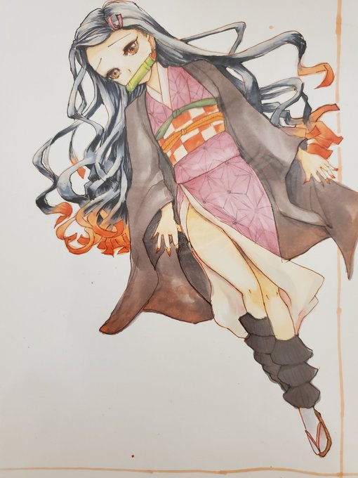 亜鉛さんがTwitterに投稿した竈門禰豆子(鬼滅の刃)のイラスト。