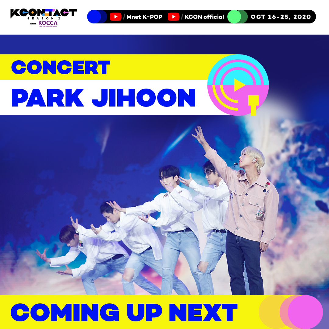 KCON_official's tweet photo. [KCON:TACT season 2] COMING UP NEXT

#PARKJIHOON CONCERT

WATCH #KCONTACT NOW AT

📺 https://t.co/f1iYo4wRx2
📺 https://t.co/hLLw6EEE7k

#KCON #LetsKCON #KCON2020 https://t.co/eNIw3UYRNq