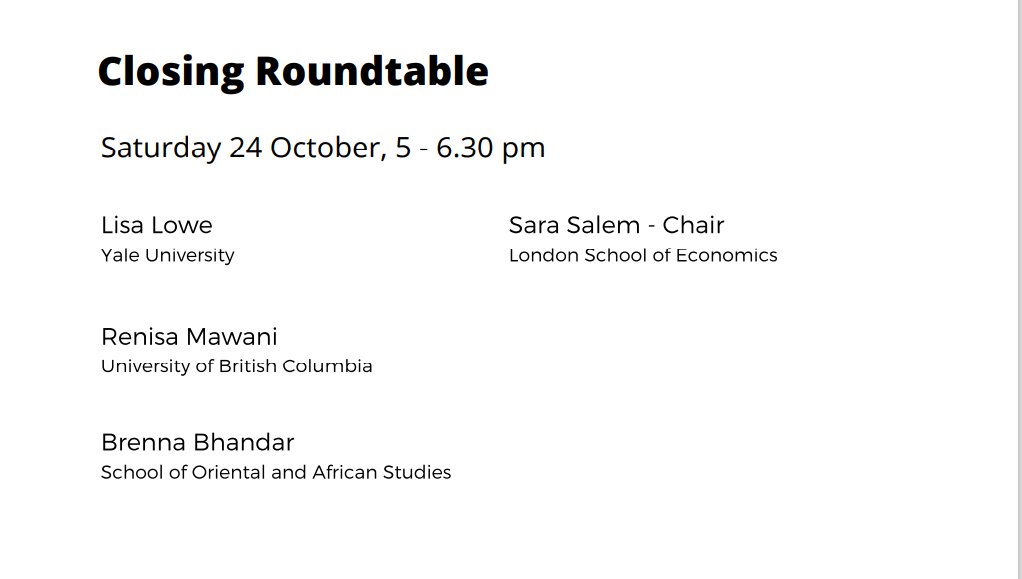 millennjournal's tweet photo. ๐ข In 30 minutes โฐdo not miss the closing roundtable, with Lisa Lowe (@driftinghouse), Renisa Mawani (@renisamawani), and Brenna Bhandar, chaired by Sara Salem (@saramsalem)!
#Millennium2020 #ClosingRoundtable https://t.co/CIgS0mVdpX