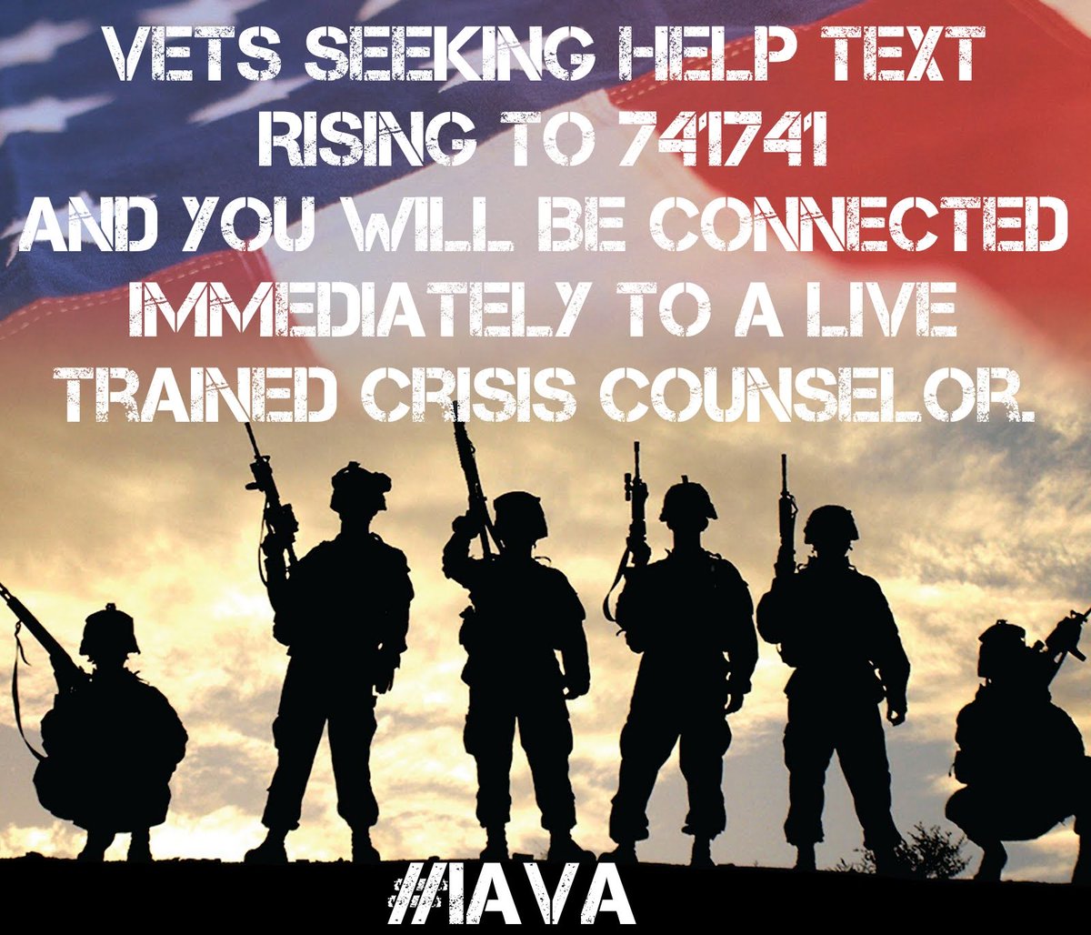 3/ Vets seeking help TextRISING to 741741and you will be connectedimmediately to a livetrained Crisis Counselor.  #IAVA