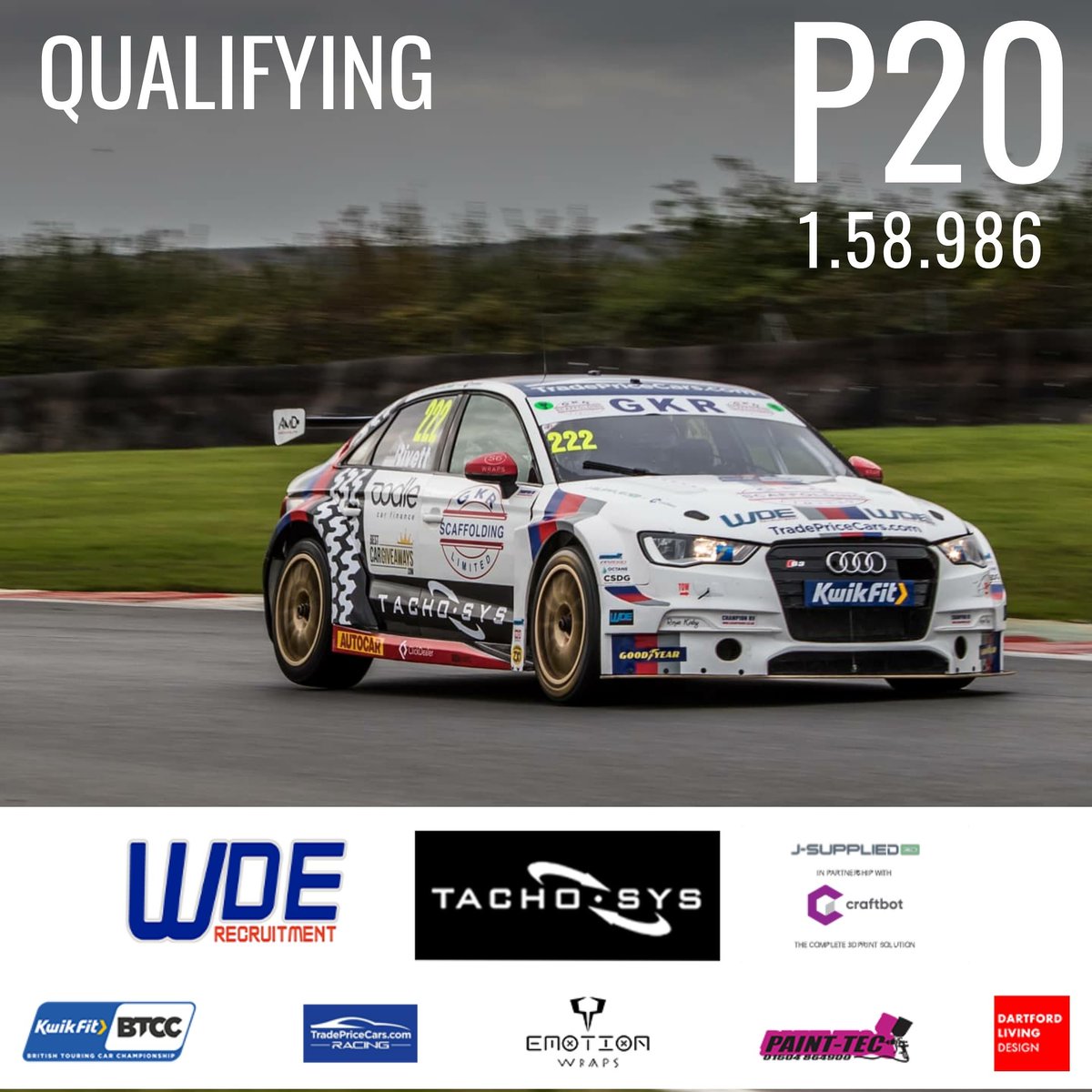 PaulRivett22's tweet image. Qualifying over and it is a  P20 start for Paul&apos;s first ever race in the BTCC 

#tachosys  #wderecruitment #JSUPPLIED3D #craftbot #emotionwraps @dlivingdesign @TPCracingBTCC @BTCC #painttec