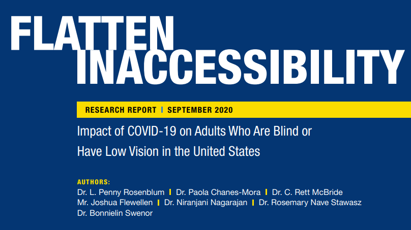 MSU_NRTC's tweet photo. Our friends at @AFB1921 published a #FlattenInaccessibility report that examined the impact of COVID-19 on 1,921 adults with visual impairments in the United States early in the COVID-19 pandemic.
Read the report here: https://t.co/OMIdLiRf2G https://t.co/RclBgZHQmE