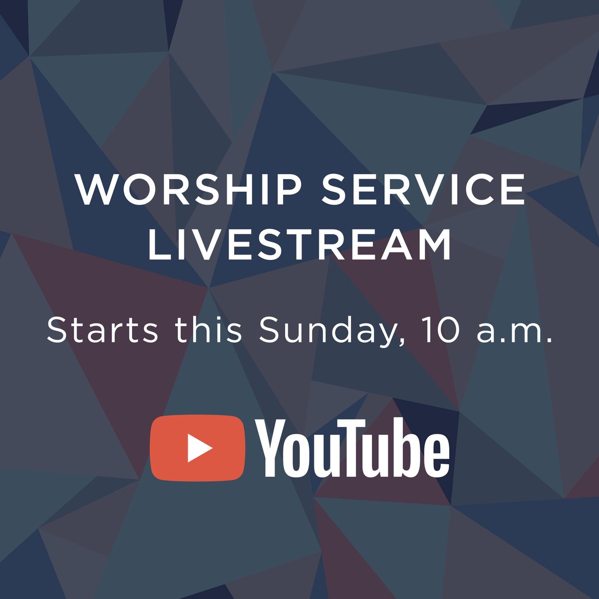 Reminder! We're switching our Sunday service to livestream, starting this Sunday at 10 a.m. on YouTube! downtown.redeemer.con/livestream