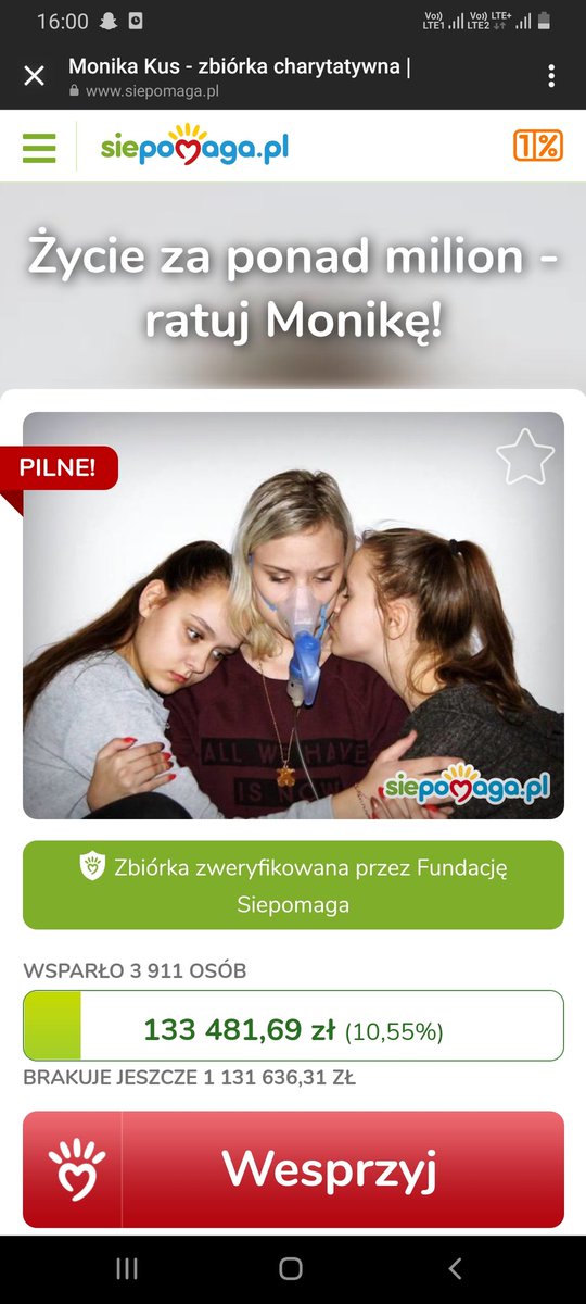 Nie umiem w twittera.. Nie umiem w to wszystko, ale wiem, że moja prośba może dotrzeć daleko! Tak to tu działa! 
Brakuje 1 131 636,31zl! 
246 688,97euro.. 
Ogromnie proszę ludzi dobrej woli o pomoc w zbiórce! By żyć! Bym mogła spełnić marzenia! 
Plis help
siepomaga.pl/zyjebowalcze