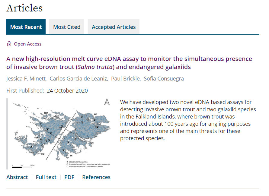 jessica_minett's tweet photo. After a week of problems I have finally received some amazing news!!
My first 1st author paper has been published in environmental DNA!!!!!
#eDNA #FalklandIslands #BrownTrout #NativeGalaxiids #ZebraTrout #InvasiveSpecies @swanscience @SAERI_FI
https://t.co/rSCS3yWLvU https://t.co/k0ljoABt6C