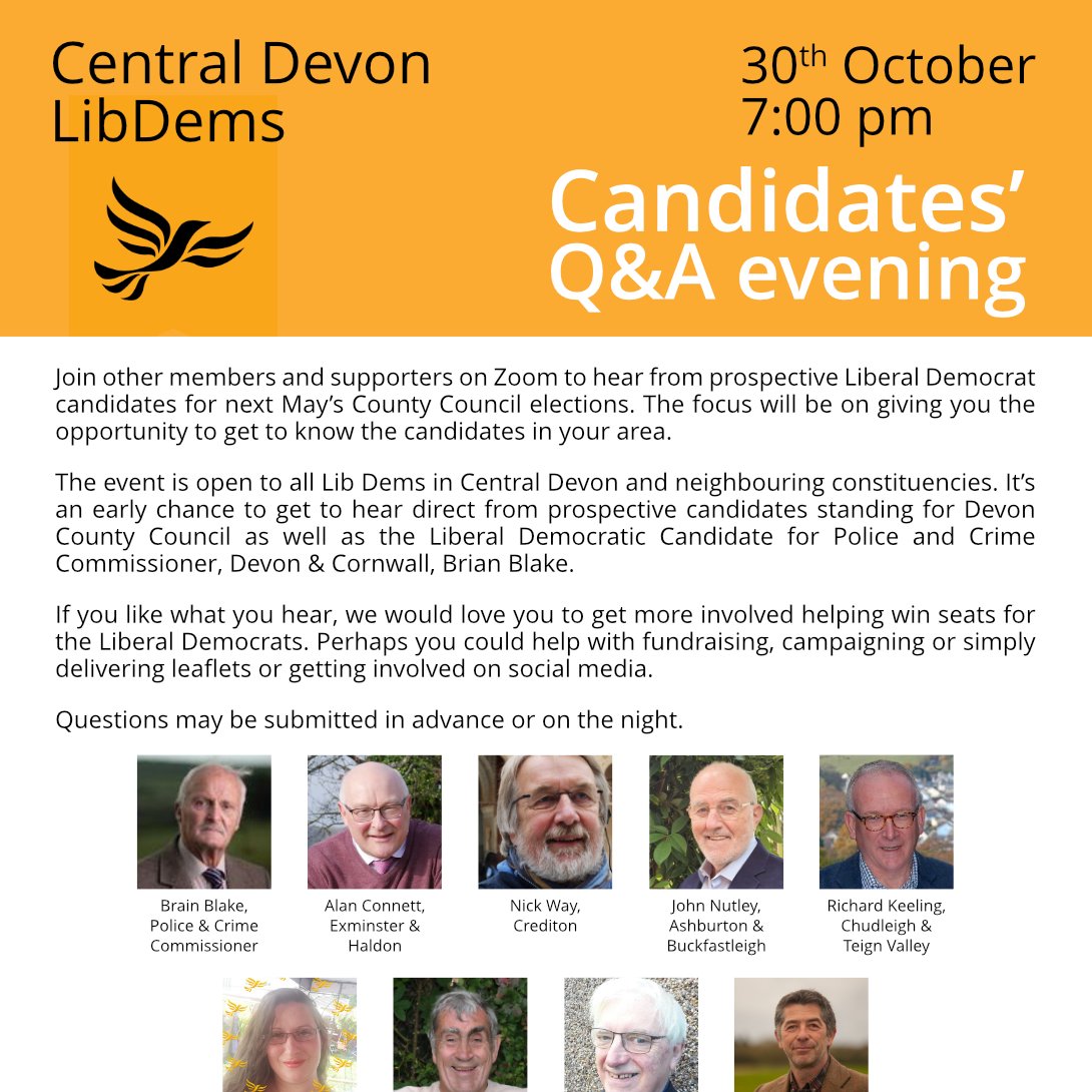 CDevonLibDem's tweet image. Why not join us for our Candidates' Q+A Evening. With May fast approaching come and ask questions.