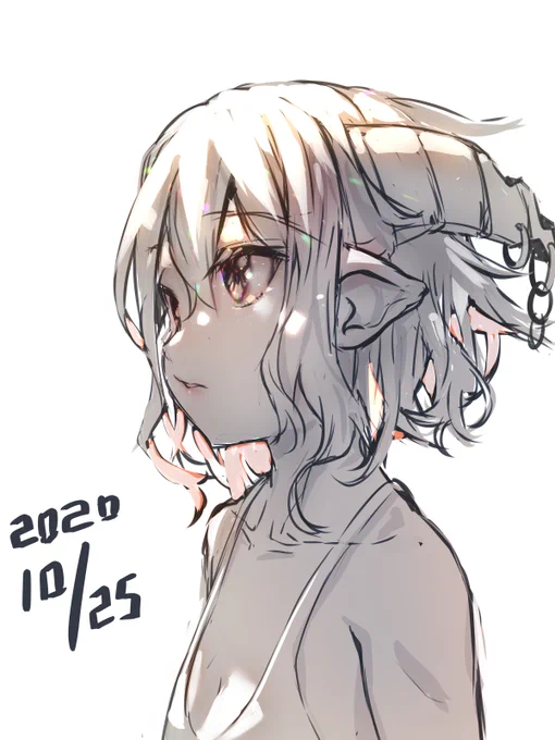 #深夜のひっそり落書き#生存報告落書き明日早いからいつもより早め。ただの練習絵です。何か今日は構図考えて丸一日つぶしてしまったOrz結果何も思い浮かばないという悲しい現実。 