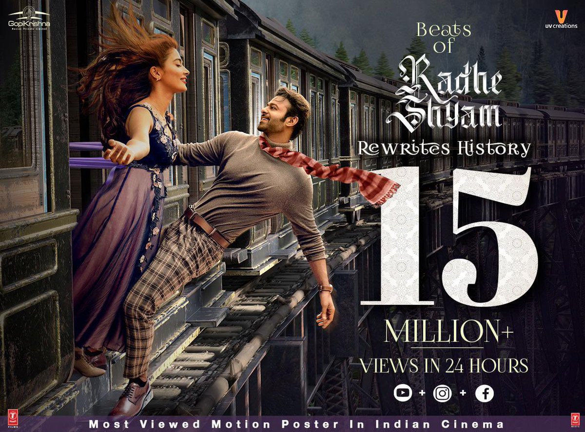 #BeatsOfRadheShyam reached 15 millions hearts ♥️ 😊 thank you all 🤗  #prabhas #RadheShyam 
#rebelstar @director_radhaa
@UVKrishnamRaju  @hegdepooja 
@UV_Creations @TSeries
#Vamshi #Pramod & @PraseedhaU  #BhushanKumar @AAFilmsIndia @GopiKrishnaMvs