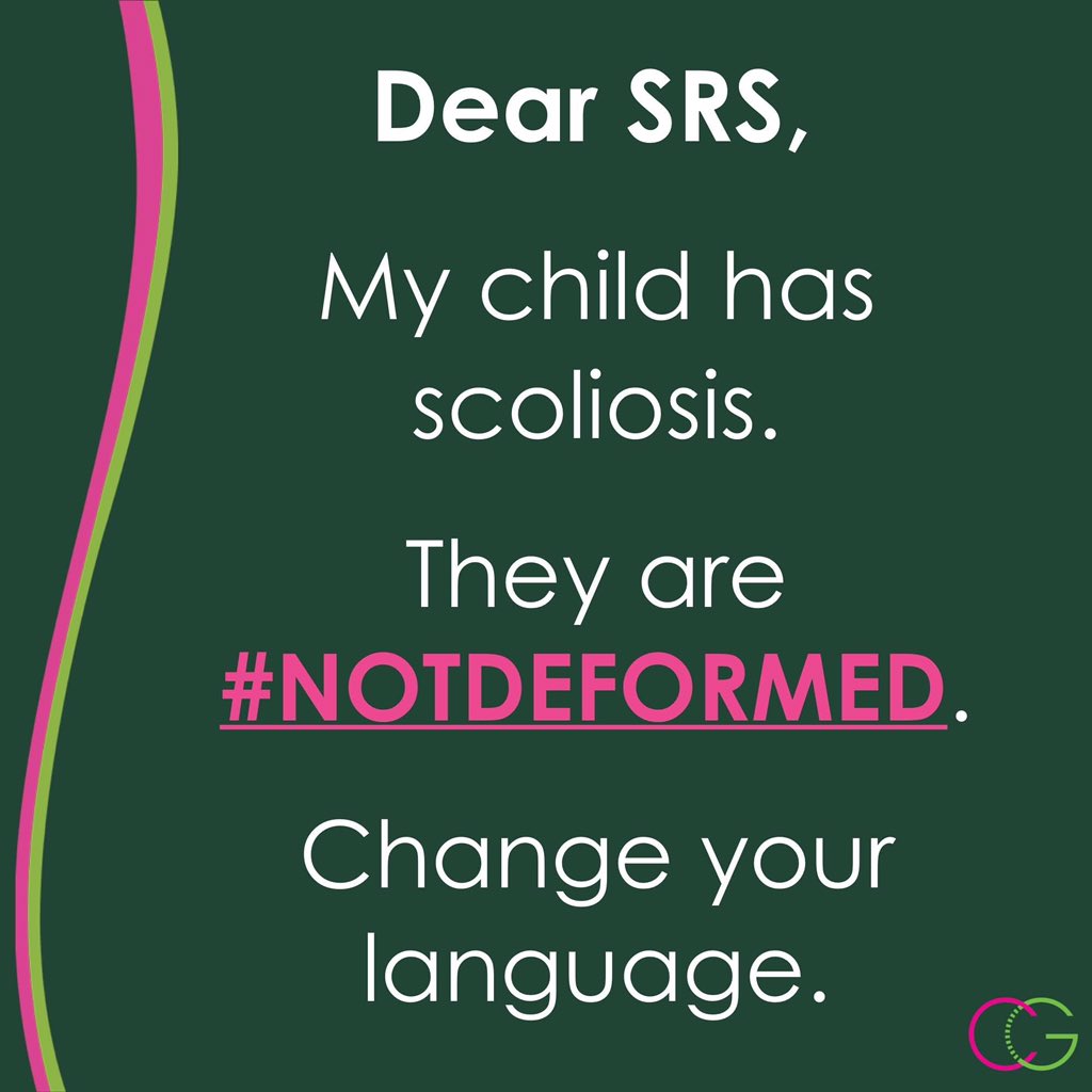 rebeccabear1's tweet photo. @SRS_org Patients with scoliosis are not deformed. Please change this stigmatizing language. I live with scoliosis myself and have 3 children who do as well. I want them to feel empowered, not weak, as I did. #NotDeformed @CurvyGirlsScoli https://t.co/IN8ddYs7SE