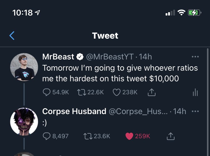 MrBeast's tweet photo. The battle is fierce on this one! The likes are neck and neck 😮 https://t.co/r58WjjQPDC