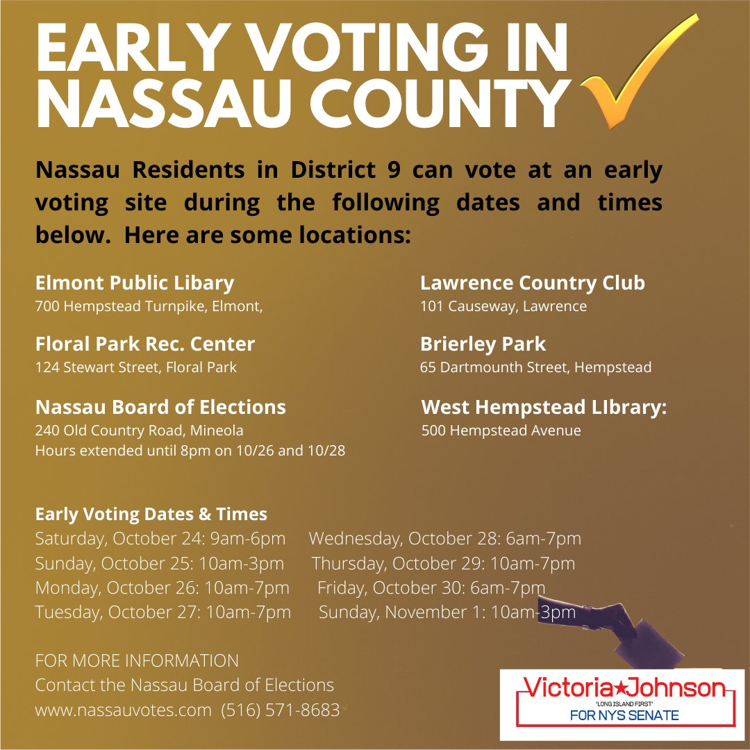 vjohnson4senate's tweet photo. Early voting starts today, I urge you to make your voices heard. It's critical that you get out and vote for a safer #NewYork! 
#vote #vota #election2020 #elecciones  #repost https://t.co/DnY0bY8SbM