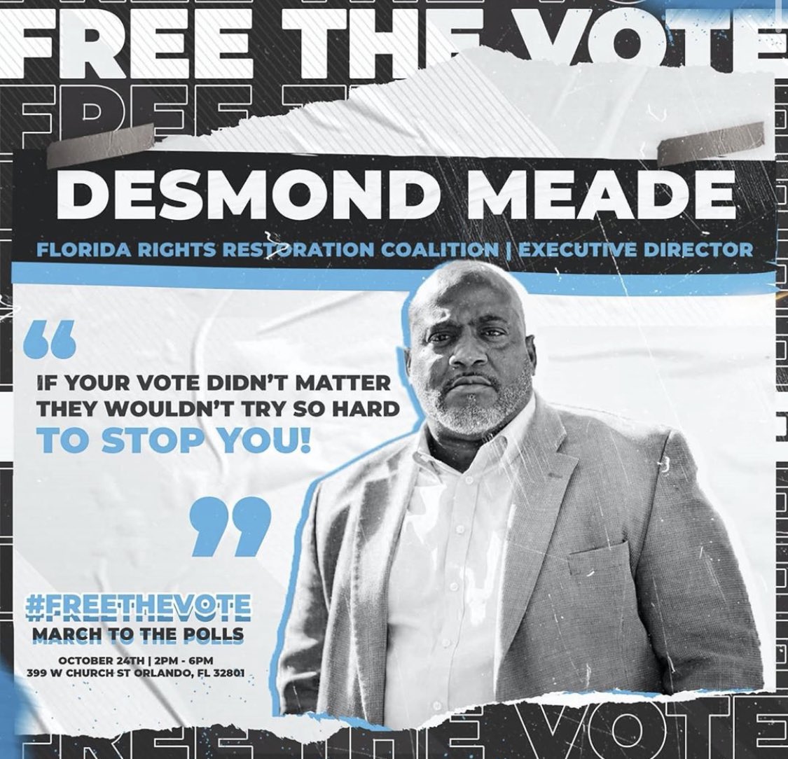 FLRightsRestore's tweet photo. ๐ฃLift your voice and VOTE EARLY TODAY!
Join FRRC for a local #FreeTheVote rally in your community and march to the polls to vote early!
Find you closest event here: https://t.co/Y0EnPtesms
**there will be a livestream of the Orlando march beginning at 3pm** https://t.co/q4S0svKZPP
