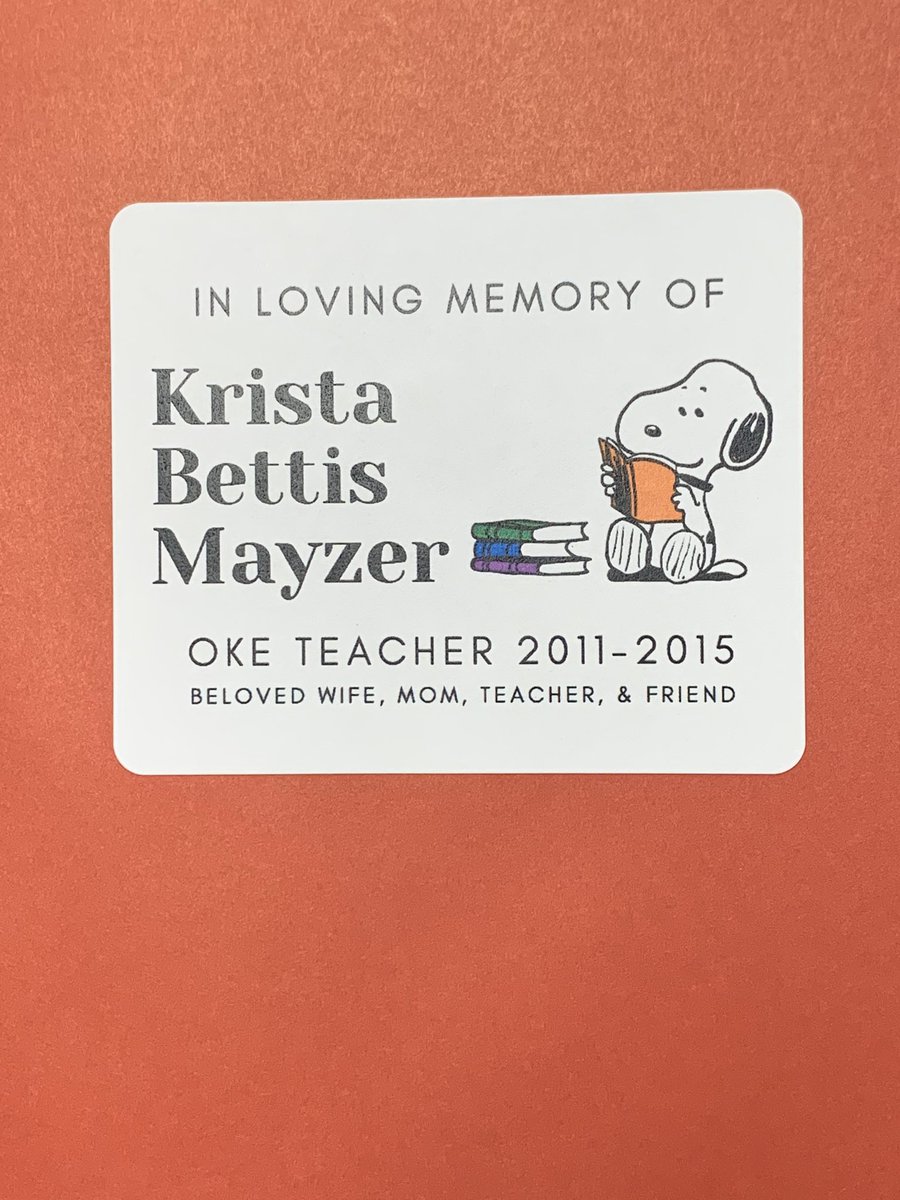 mayzermath's tweet photo. A few family members donated money to our school in memory of my mom to purchase books for the school library. Yesterday, @malynn_r showed Ashley and I the books they had chosen 💜 The thoughtfulness of the books picked and the Snoopy labels are absolutely perfect! #goOKEkoalas https://t.co/e7KwrOwhCs