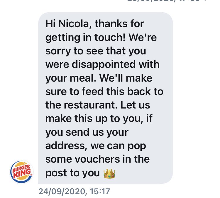 ⁦@BurgerKingUK⁩ been waiting a month now and DM’s ignored....shocking food and shocking customer resolutions 😤