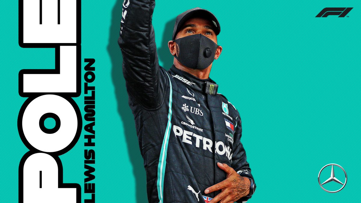 F1's tweet photo. BREAKING: @LewisHamilton takes pole at Portimao! 🚀

He edges out Valtteri Bottas (P2) and Max Verstappen (P3) to claim the 97th pole of his career

#PortugueseGP 🇵🇹 #F1 https://t.co/W5LOXzZndy