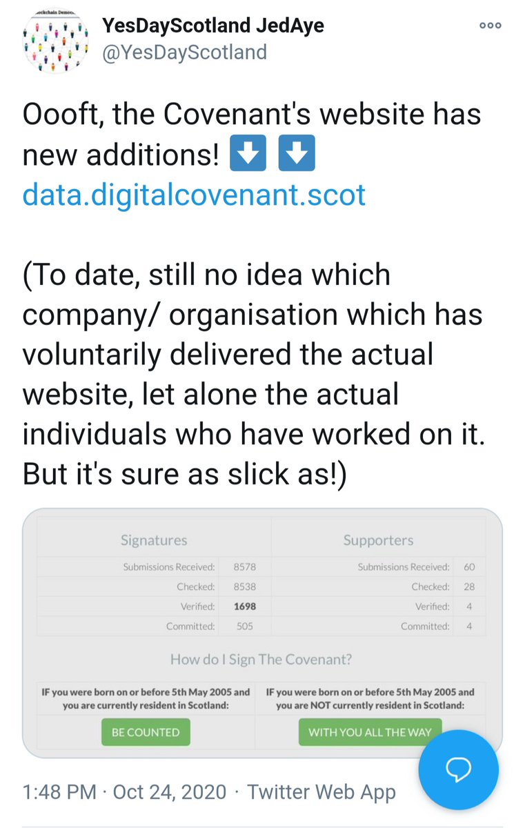46. Astonishing admission, but then Nicholas Russell aka  @yesdayscotland the founder of the Digital Covenant refuses to reveal identity of the Data Controller. Against GDPR law? Are you sure you want to give them your personal data? 