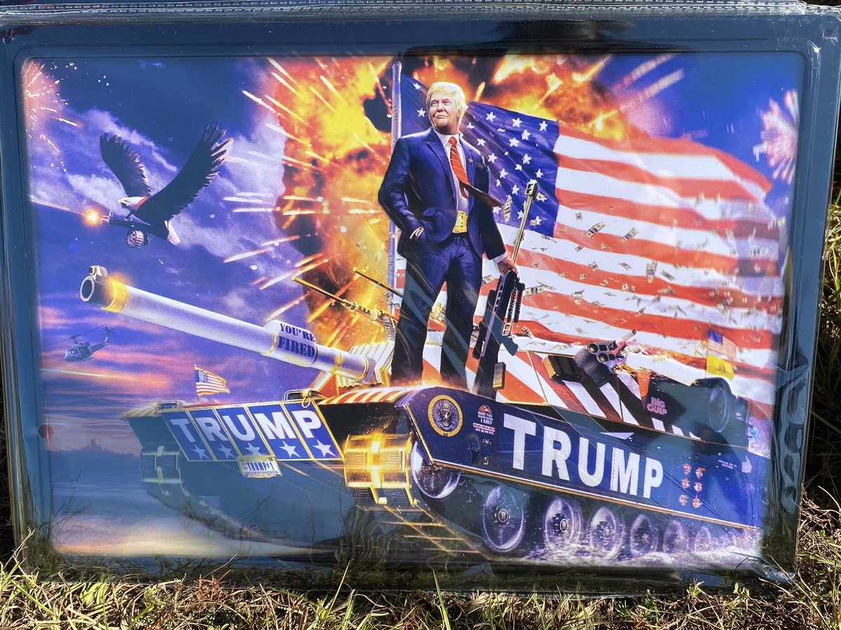 Andrew Carter On Twitter I Hadn T Seen This One Before Trump Is Wearing A Championship Belt Of Some Kind Standing On A Tank While An Eagle Flies With A Gatling Gun In