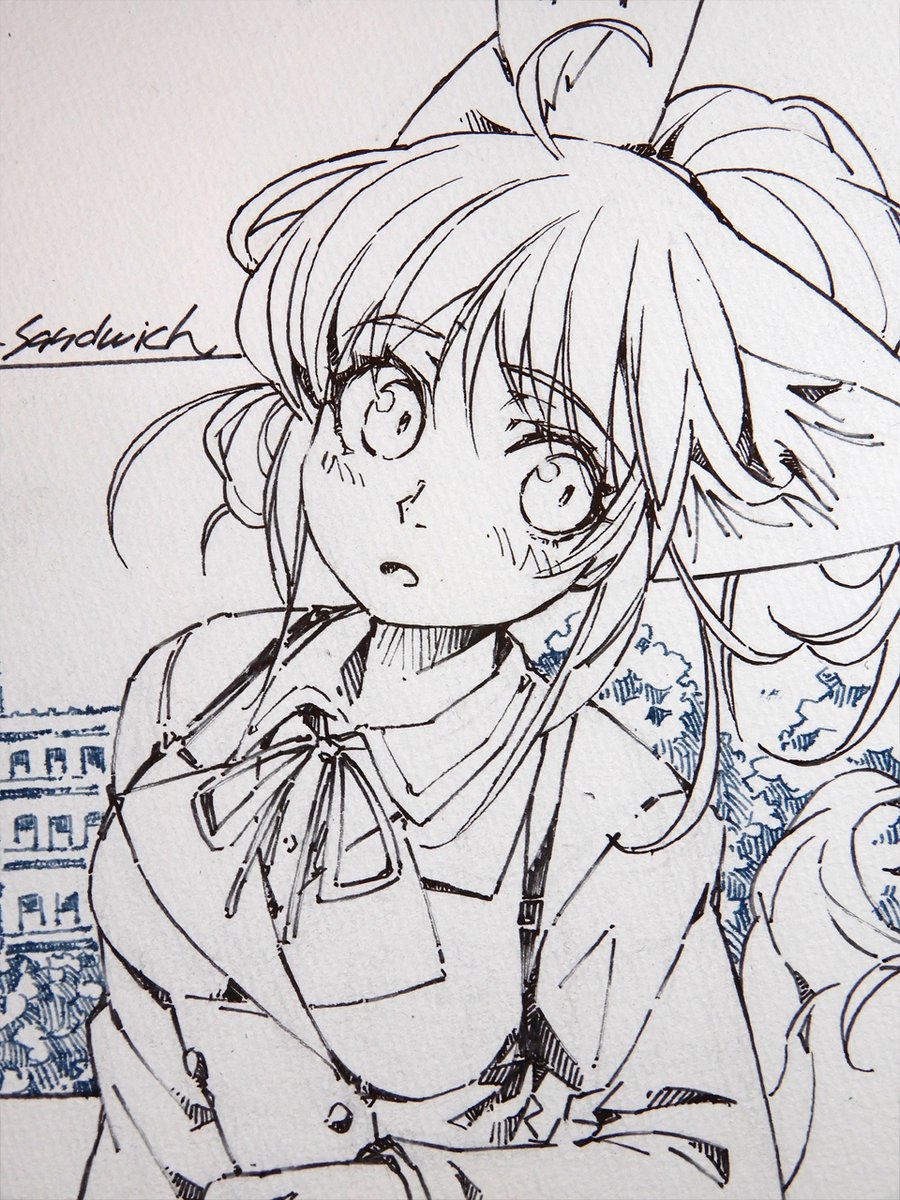 線画。cocoiroの線はとてもいいんだけど、色によっては目詰まりして使えなくなることがあるのと、何より耐水性が無いのがとても残念。 