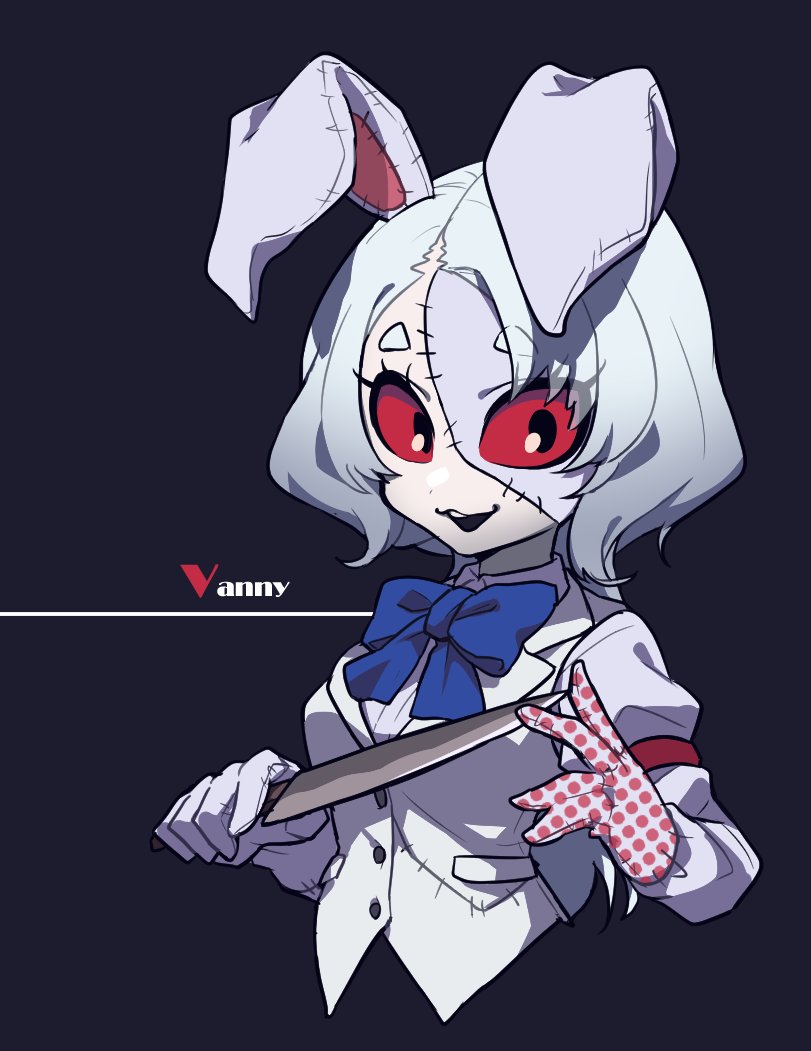 1girl solo animal ears rabbit ears red eyes bow colored sclera  illustration images