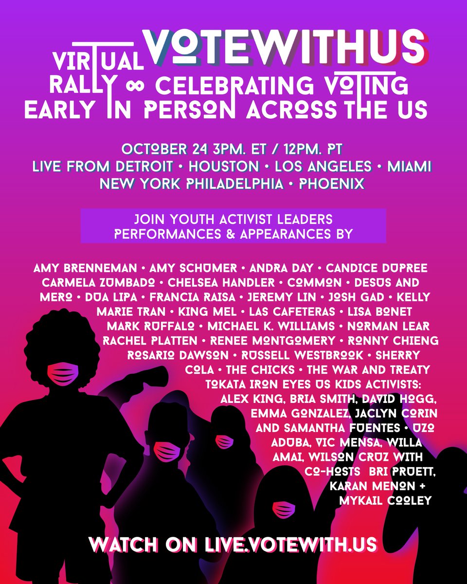 Today at 3pm ET/12pm PT, we're coming together for the #VoteWithUsRally as we celebrate power of voting early and in person across the US. #VoteEarlyDay
🔴 Watch the #VoteWithUs Rally: https://t.co/G5Ocw7CilZ https://t.co/CVlOnNNNpf