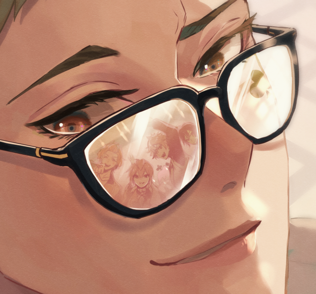 male focus 1boy solo glasses looking at viewer smile brown eyes  illustration images