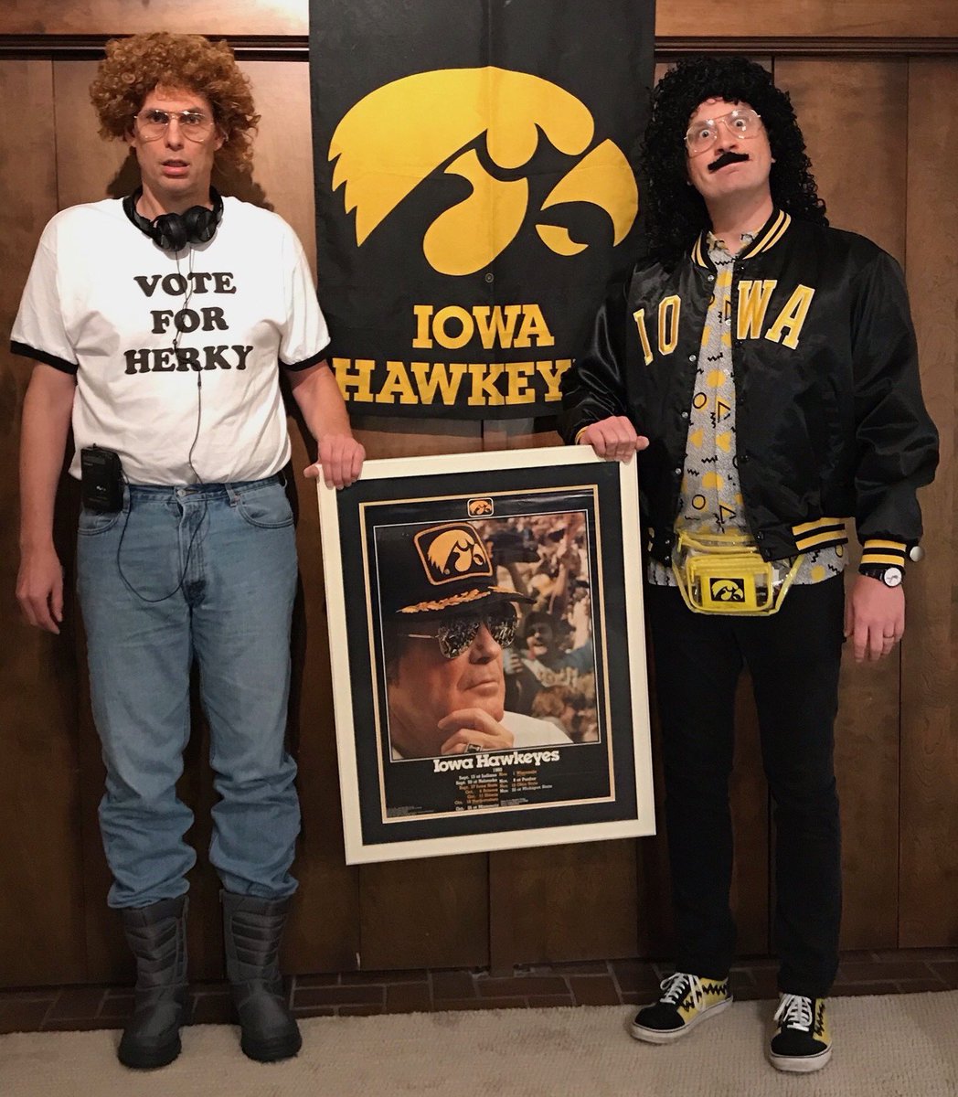 jaybyers's tweet photo. Perhaps you have seen or heard of @HawkeyeElvis? But what about @HawkeyeWeirdAl &amp; #HawkeyeNapoleonDynamite? Well now you have! #GoHawks! #Hawkeyes #VoteForHerky #LetThePeacockFly https://t.co/y7OVjcTkaj