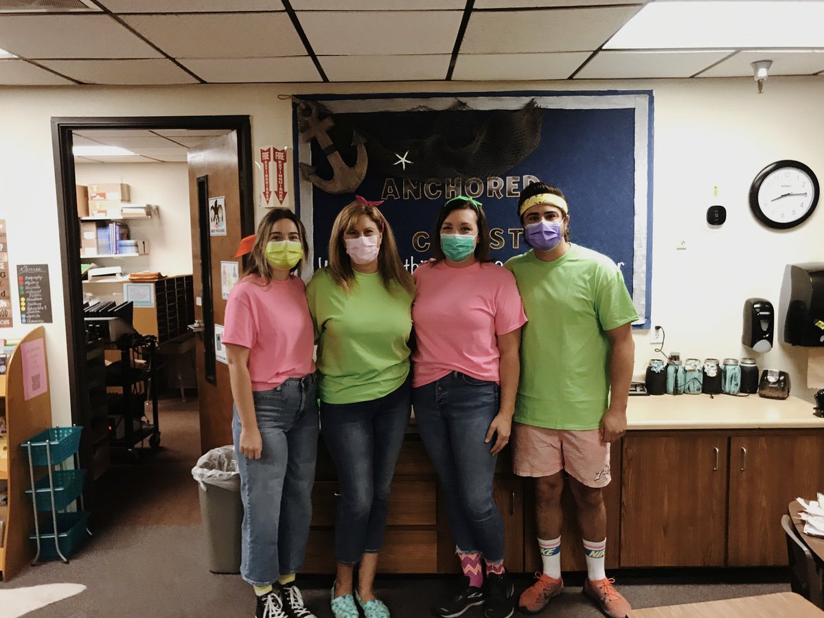 FCSlions's tweet photo. Our 4th grade teachers dressed up on #NeonDay! #UltraFunRun #JogAThon #FriendsChristianSchool #SpiritWeek https://t.co/0mYRPCwsvJ