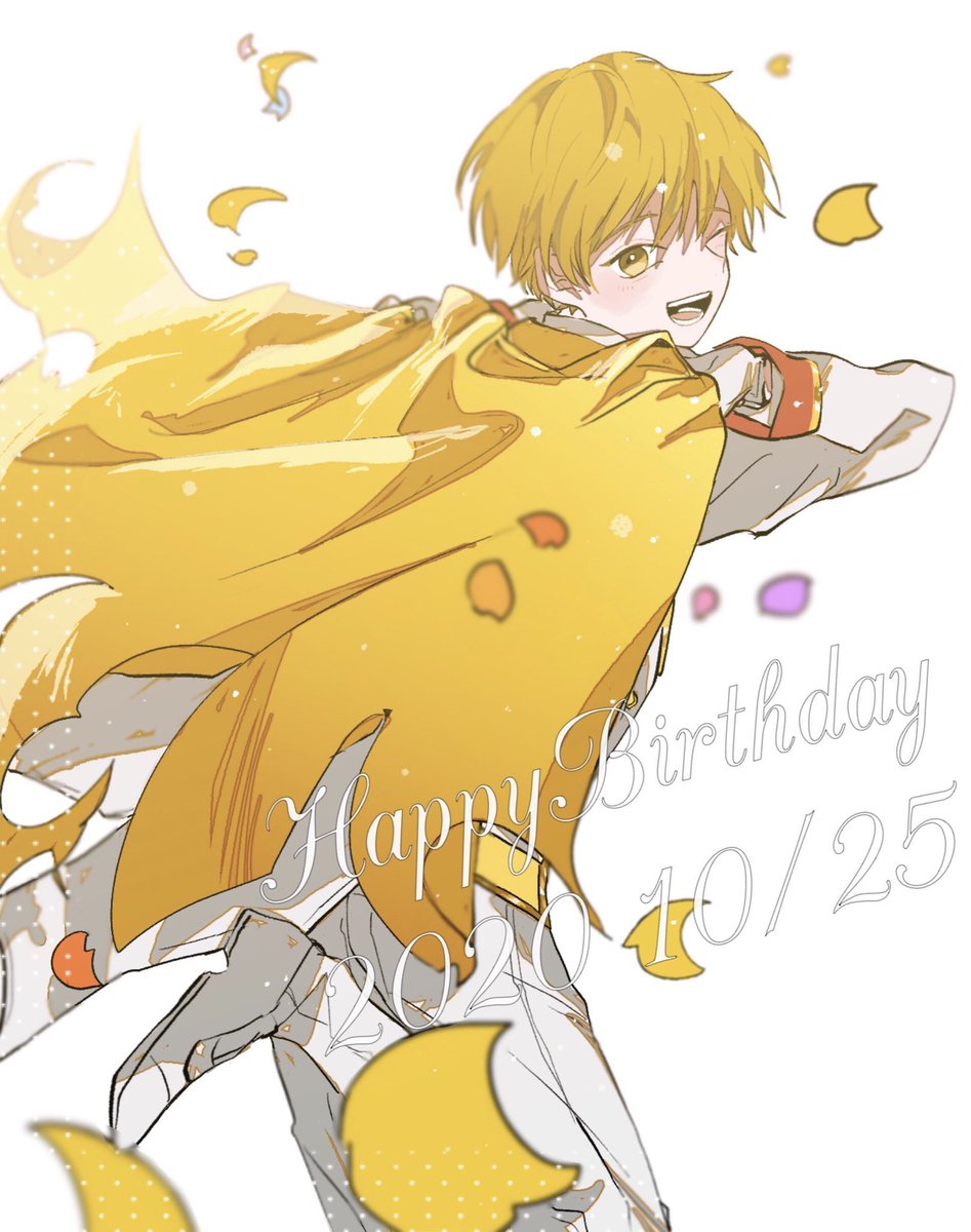 1boy male focus solo blonde hair one eye closed yellow eyes yellow cape  illustration images