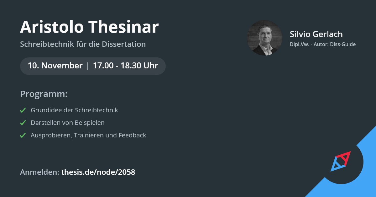 ThesisLab_AI's tweet image. Aristolo veranstaltet zusammen mit Thesis e.V. ein Thesinar „Schreibtechnik für die Dissertation“ Anmeldung: thesis.de/node/2058
#dissertation #werdfertig #aufschieberei #doktorarbeit #thesis #promovieren #phd #wissenschaftlichesarbeiten