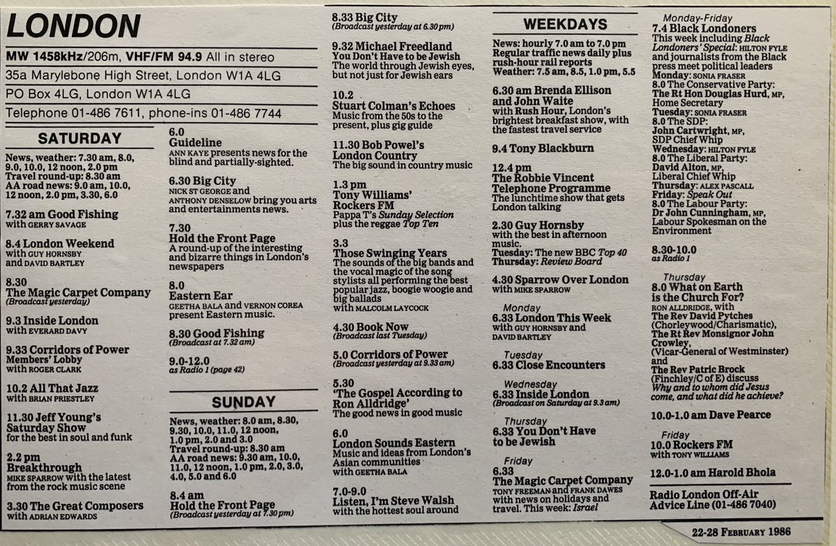 To give a flavour of programmes, here is a schedule from 1986: