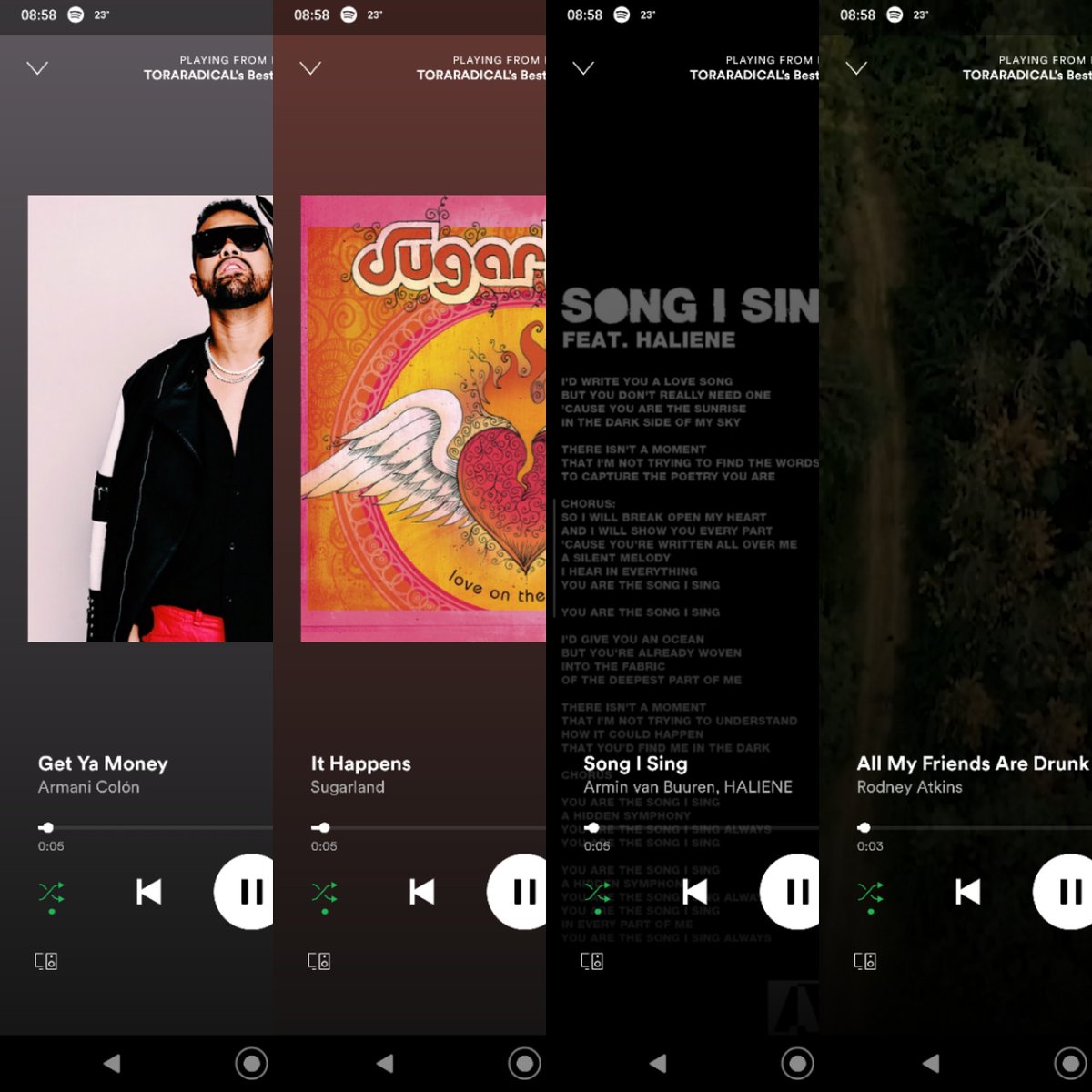 DJSangsta's tweet photo. Today's #First4Songs: #GetYaMoney by #ArmaniColón, #ItHappens by #Sugarland, #SongISing by #ArminVanBuuren featuring #Haliene, #AllMyFriendsAreDrunk by #RodneyAtkins.
#music #DJSangsta #musicislife #Spotify #musicismyescape #oooShiny https://t.co/Nl4nXHVifT