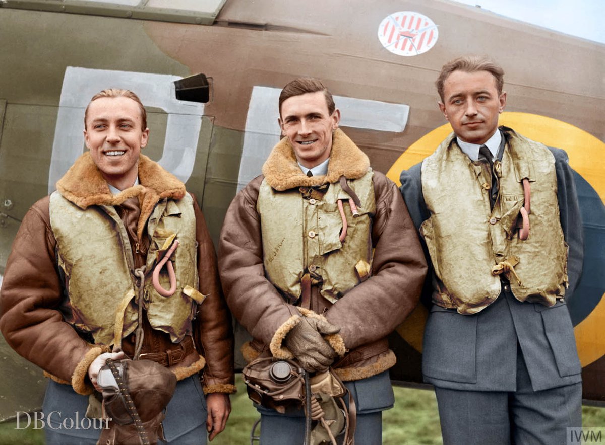 303 Polish Fighter Squadron
Flying Officer Zdzisław Henneberg, Flight Lieutenant John A. Kent ‘Kentowski’ and Flying Officer Marian Pisarek, standing by Hurricane Mk.I (RF-F, V6684) at RAF Leconfield, 24 October 1940. #Remembering80Years #BattleOfBritain80