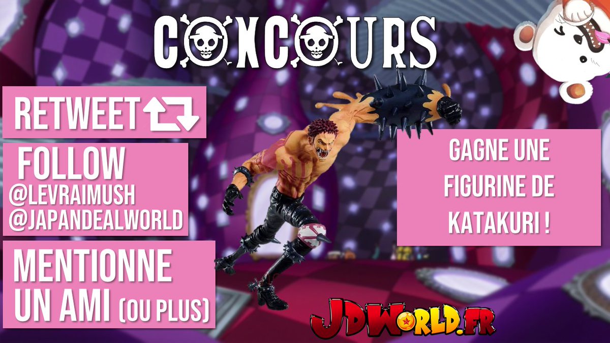 levraimush's tweet image. 🎁CONCOURS ONE PIECE SPÉCIAL 70 000

Gagne une figurine de Katakuri !

▶️Follow @levraimush et @japandealworld
🔁RT ce tweet
😉Mentionne un ami (ou plus)

Tirage au sort 31/10 !

Concours sur instagram : instagram.com/p/CGu4fxGFsQd/

Bonne chance !