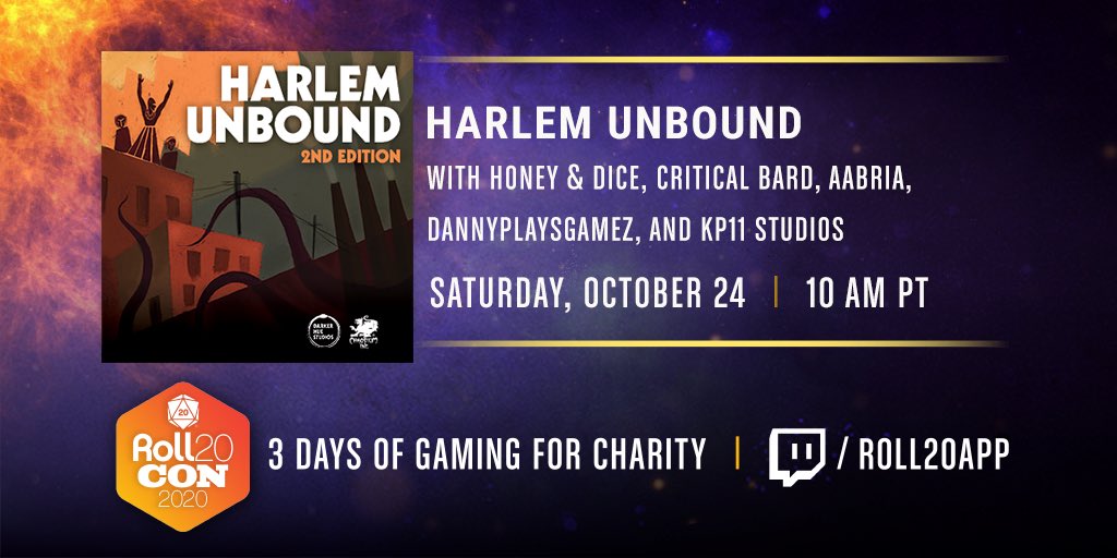 Today at 10amPT/ 1pmEST I'm playing in a game of  #HarlemUnbound (w/  @honeyanddice as the Keeper) by  @Darker_Hue and wanted to say how it has already been an experience that has forced me to learn about not only the Harlem renaissance but also my own culture as an Asian American.