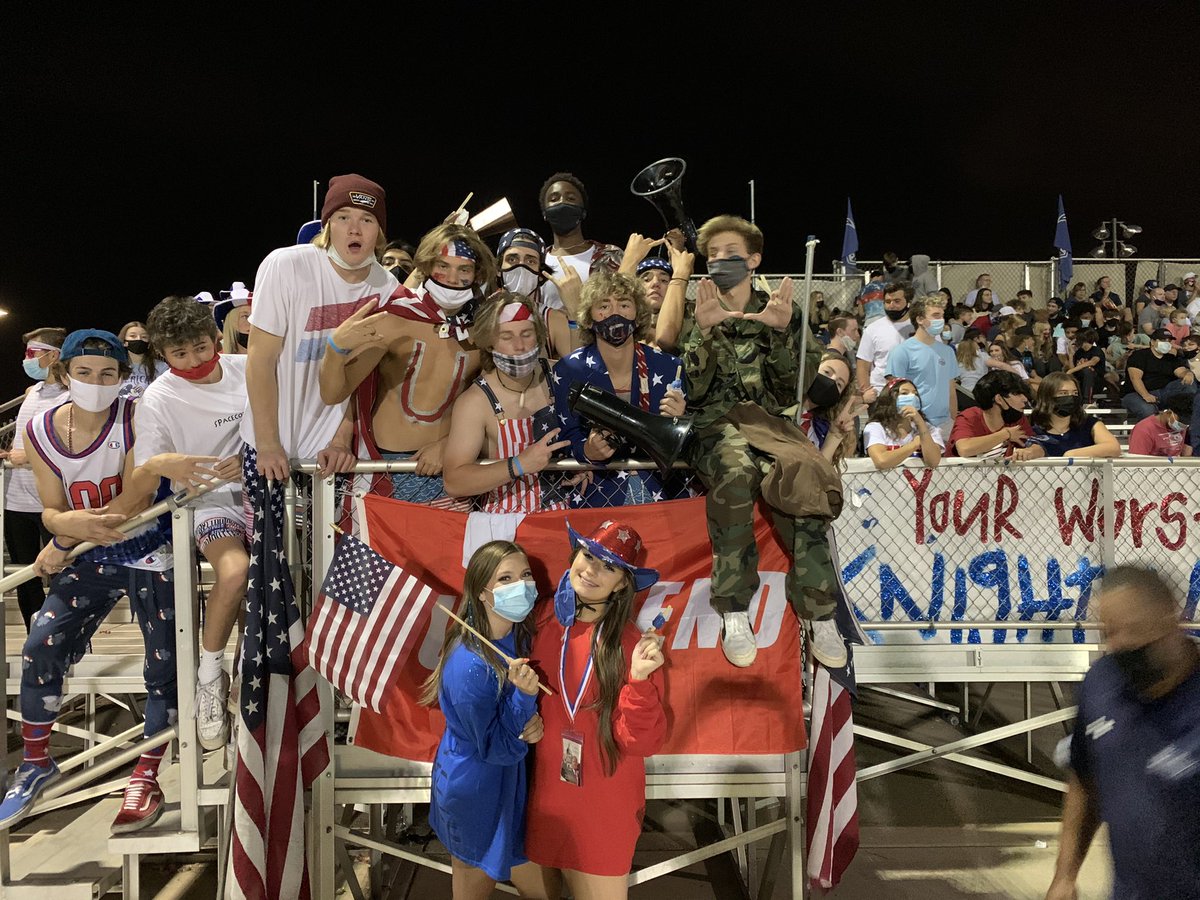 HhsSqua's tweet photo. Even though we didn’t win our Knights looked great and our Student Section rocked the whole game💙⚔️ https://t.co/8nyxVFcMDX