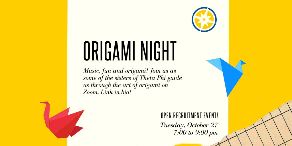 Come join us for a night of fun and origami! Zoom details and link to free origami paper patterns (printable) are in our bio!
#ThetaPhiAlpha #BenedictineUniversity