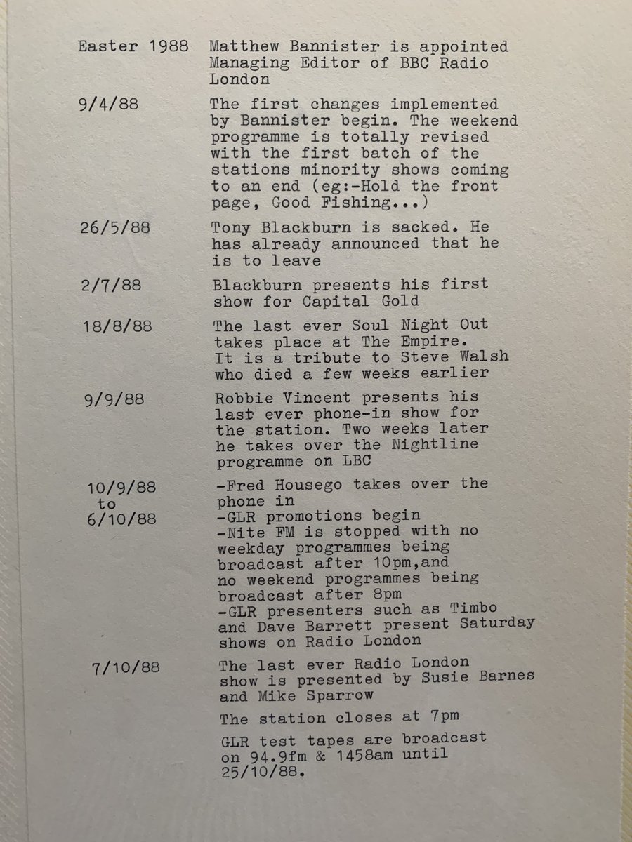 Anyway, the big problem was that no one listened. Matthew Bannister and Trevor Dann were appointed to turn the station around. Proving that I was just as big an anorak as a spotty teenager as I am now, I diligently recorded the final months of the station on my manual typewriter:
