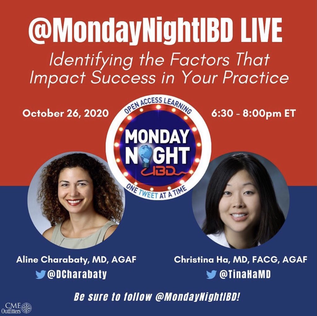 Join our 🆓 #MNIBDWebinar w @tinahamd @DCharabaty

🗓 Mond Oct 26, 6.30pmET

🏆🆓#CME

🎯#HealthDisparity in #minorites with #IBD

🎯Management of #Crohns taking into 🔎 pts’ social & medical factors

👉🏼 🆓 Register cmeo.me/MondayNightIBD

🛎 Help us prep by ✅ 2️⃣ #IBDPolls👇🏽👇🏼