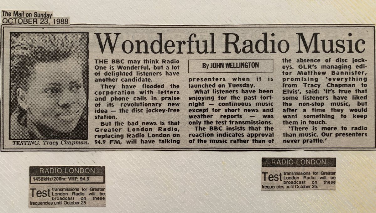 After Radio London closed, DJ-free test transmissions were broadcast for a couple of weeks. The music-only format proved rather popular. This from the Mail on Sunday (don’t judge me, my parents read it):