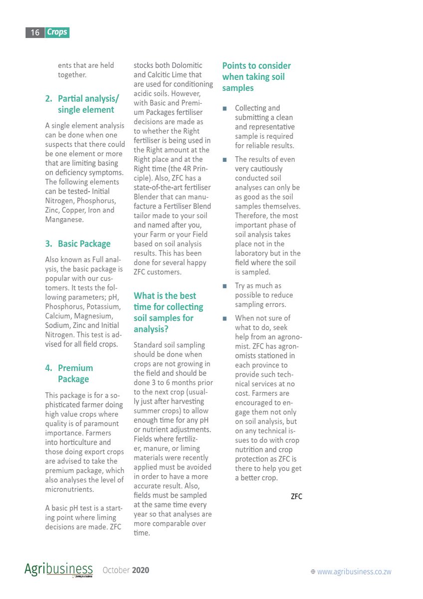 Soil analysis: The foundation of serious farming.
By Zivanayi Gonzo (ZFC Technical Advisor)
bit.ly/MagOct2020

<a href="/ZFCLimited/">ZFC Limited</a> 
#farming #agribusiness #agriculture
