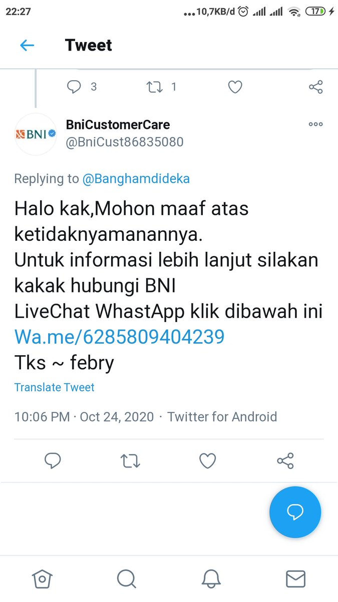 Banghamdideka's tweet photo. @BNICustomerCare @BNI Berarti ini penipu ya.. https://t.co/kL2mfte85n