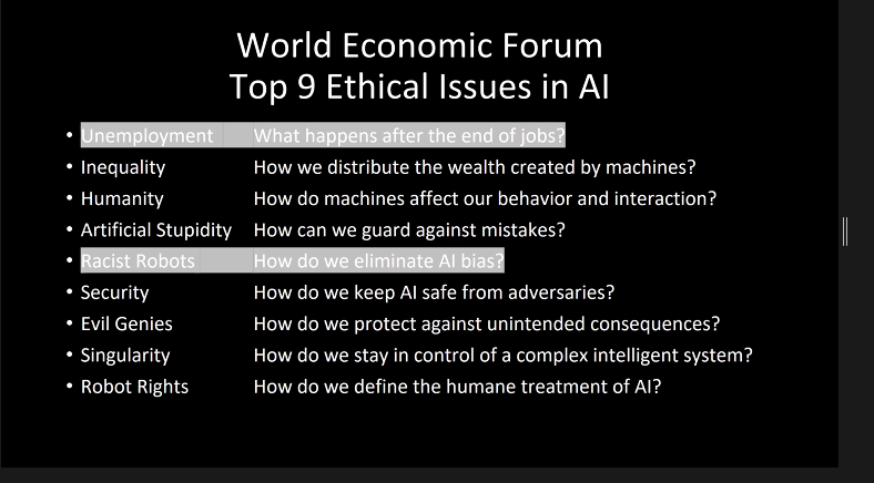 TheSHCI's tweet photo. #Aalpen Patel from @GeisingerHealth is talking about two of nine of #ethical issues in #AI... #Racistrobot and #unemployment are top of his agenda. https://t.co/mkUTbr3T1b