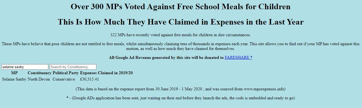 TheProleStar's tweet photo. .@SelaineSaxby has only been an MP for ten months, but she's already claimed £30,315.41 in expenses from the public purse.
She voted not to feed poor children in the school holidays.
322 MPs voted against - here are their expenses https://t.co/u5t26PI7MT https://t.co/QGZ7NaFHPC