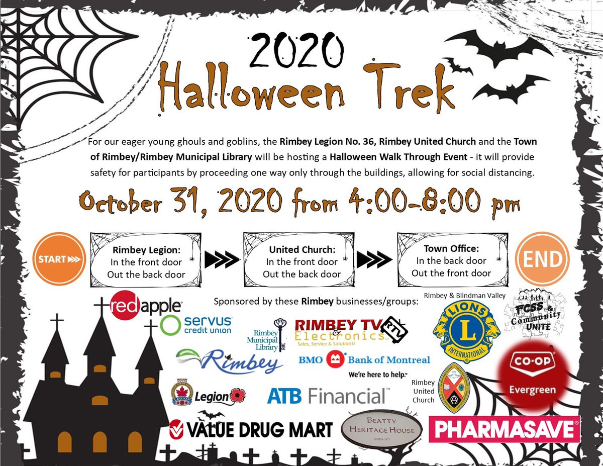 Have fun getting candy at the Rimbey Legion, the Rimbey United Church and the Rimbey Town Office. Be greeted by spooky characters. 

rimbeyunitedchurch.org/event-info/202…