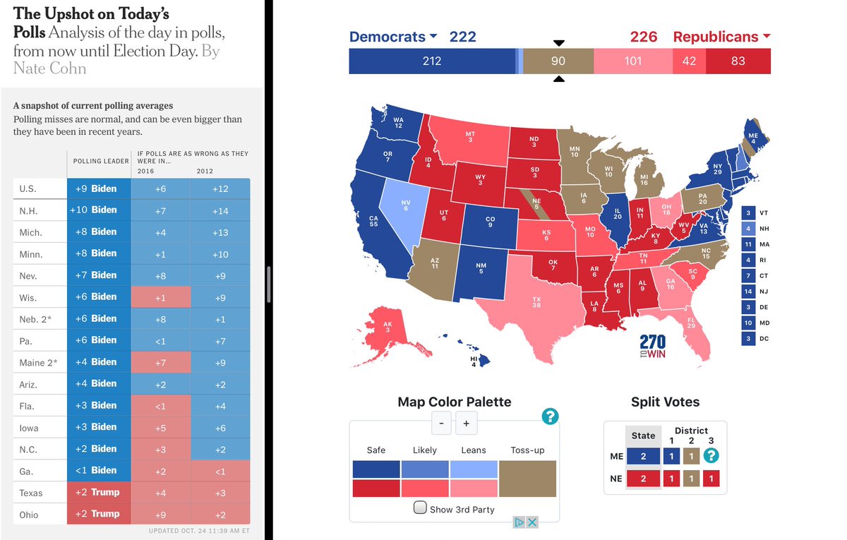 What if Trump wins Florida?(A 30% chance currently per 538. Likely that is a fair bit too low. It might be closer to 50%.)Well, Biden still has lots of paths to victory, but it looks like a fairly even contest, slight edge Biden.