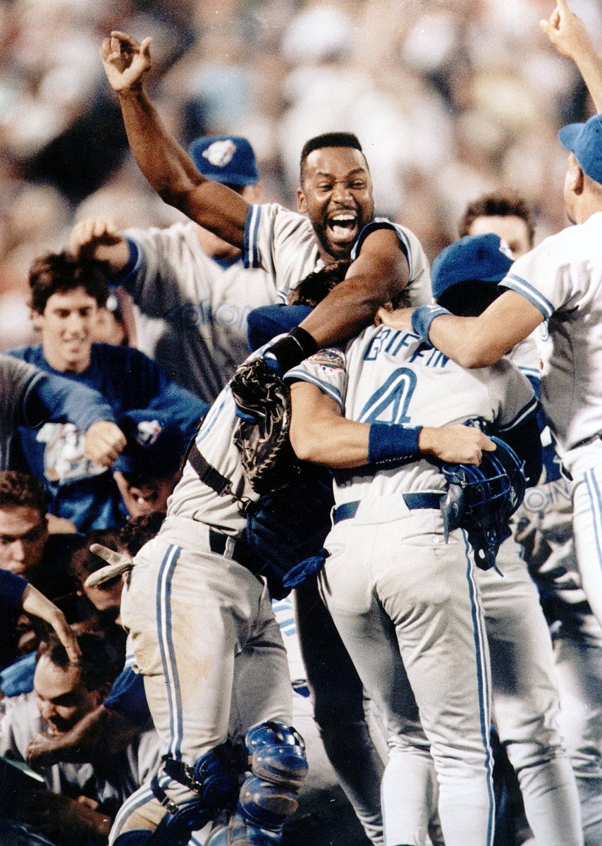 October 24, 1992 I captured the moment of Blue Jays’ World Series victory. <a href="/joecarter_29/">Joe Carter</a> is mobbed by teammates after making the 11th inning final out against Atlanta Braves. A great moment for #Toronto &amp; Canada. A great time to be a sports photographer. #BlueJays #WorldSeries